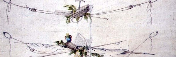 Design námořní kartuše s papouškem, cca 1800 (akvarel na papíře) od French School
