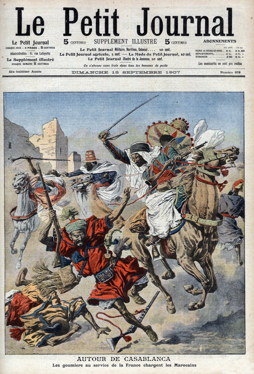 Poblíž Casablancy, goumiers narážející na Maročany, ilustrace z 