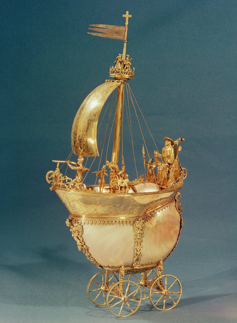 Nef patřící kardinálu de Lorraine, 1579 (mušle a zlacené stříbro) od French School