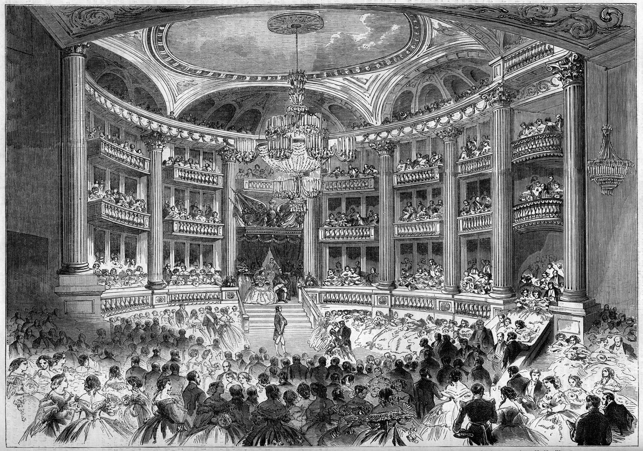 Neoklasicistní architektura: pohled do sálu Velkého divadla v Bordeaux (1773-1780) u příležitosti plesu pořádaného pro návštěvu císaře Napoleona III. a Impressa Eugenie de Montijo. Bordeaux, Gironde (33) od French School