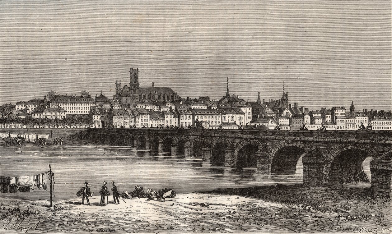 Nevers - Nievre en region Burgundsko - rytina v „La France illustree: geografie, historie, statistická správa“ od V.-A. Sladově hnědá. 1884 od French School