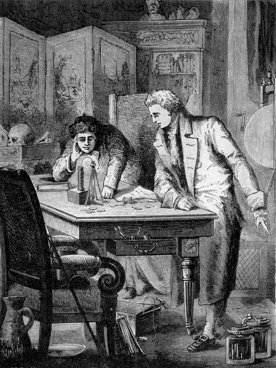 Nicholson a Carlisle, v Londýně, rozkládající vodu u hromady volty (hromada Alessandra (Alexandre) Volta), 2. května od French School