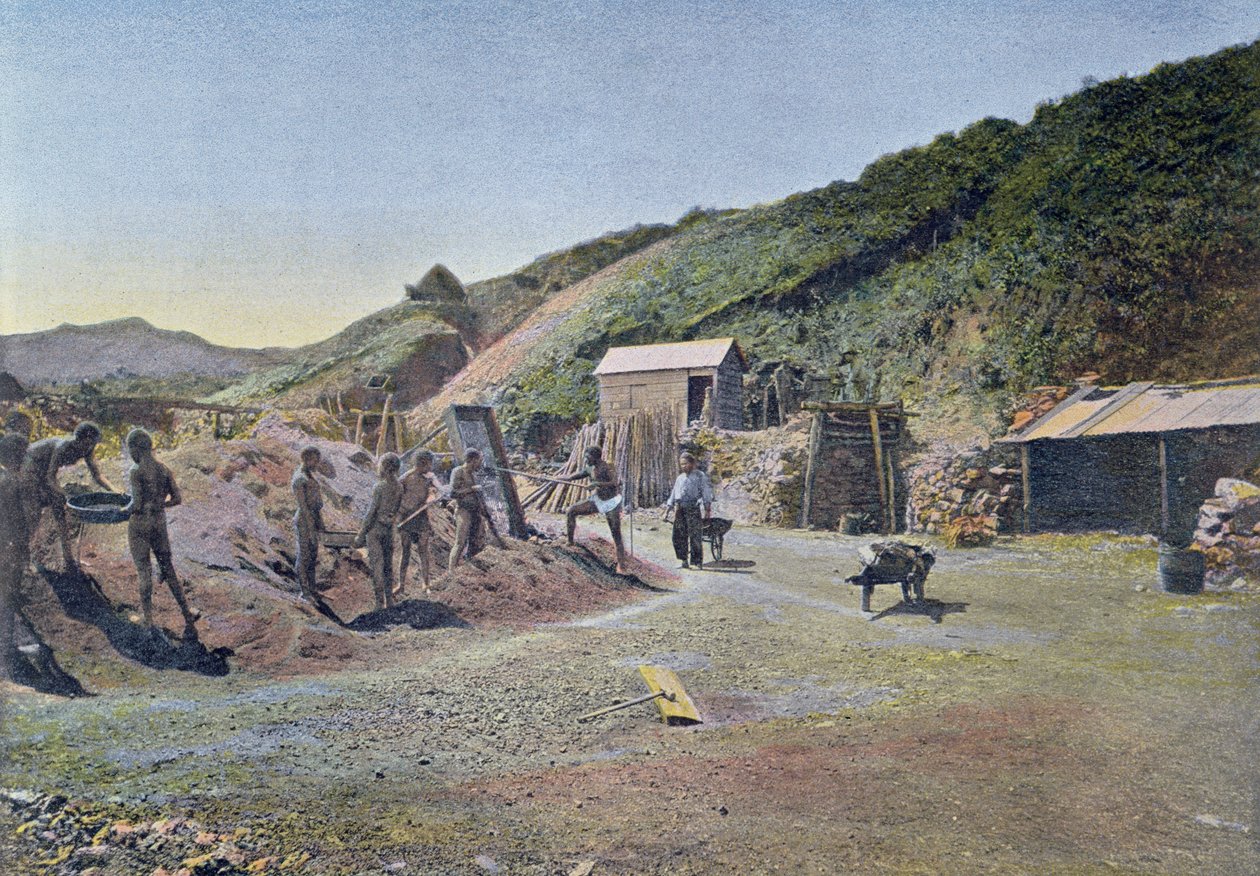 Niklové doly na východním pobřeží Nové Kaledonie, vyryté Gillotem, kolem roku 1900 od French School