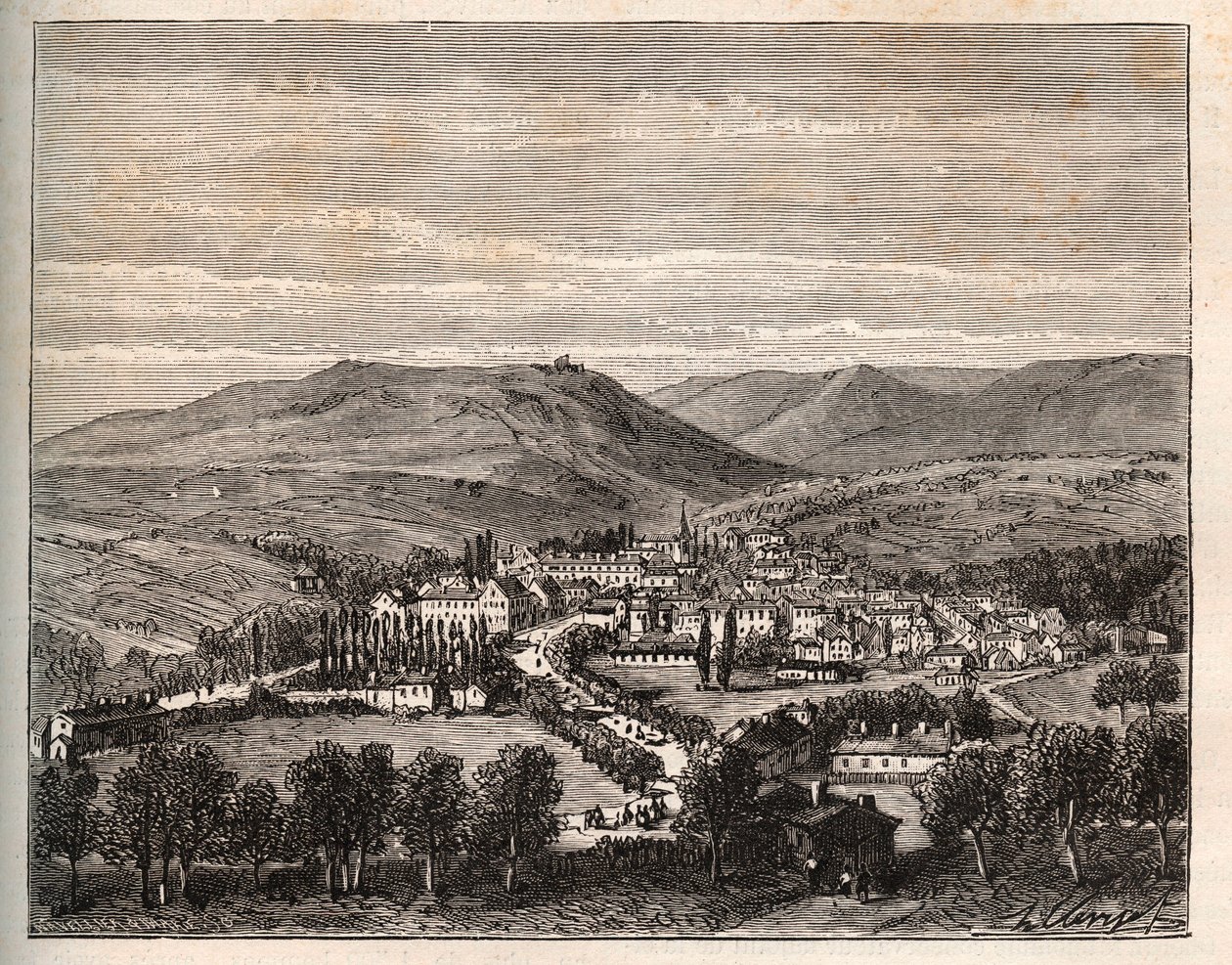 Niederbronn-les-Bains v Alsasku - rytina v „La France illustrée: geografie, historie, statistická správa“ od V.A. Malt-Brown. 1884 od French School