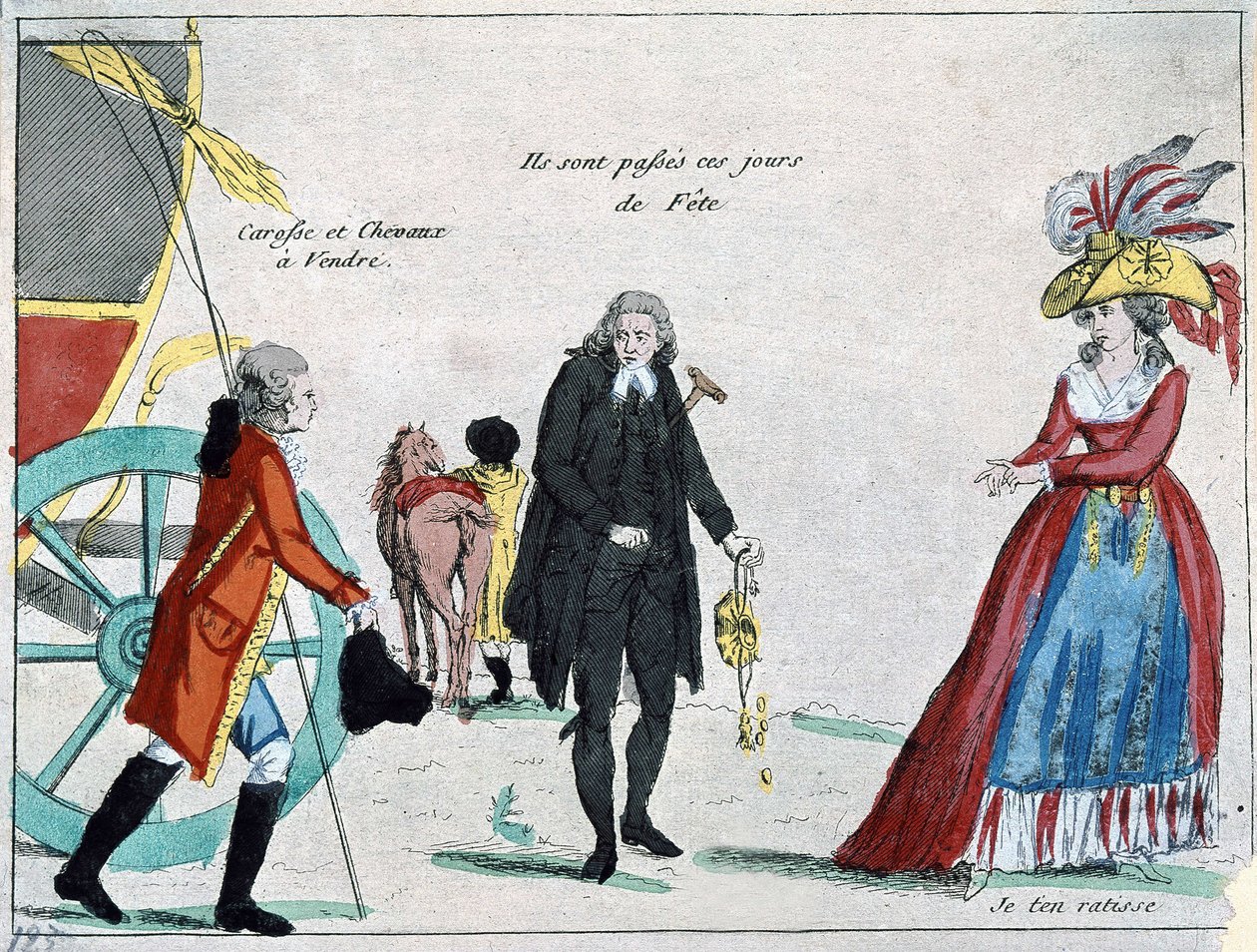 Šlechtici, duchovenstvo a buržoazie bez peněz, karikatura revoluce, konec 18. stol. od French School