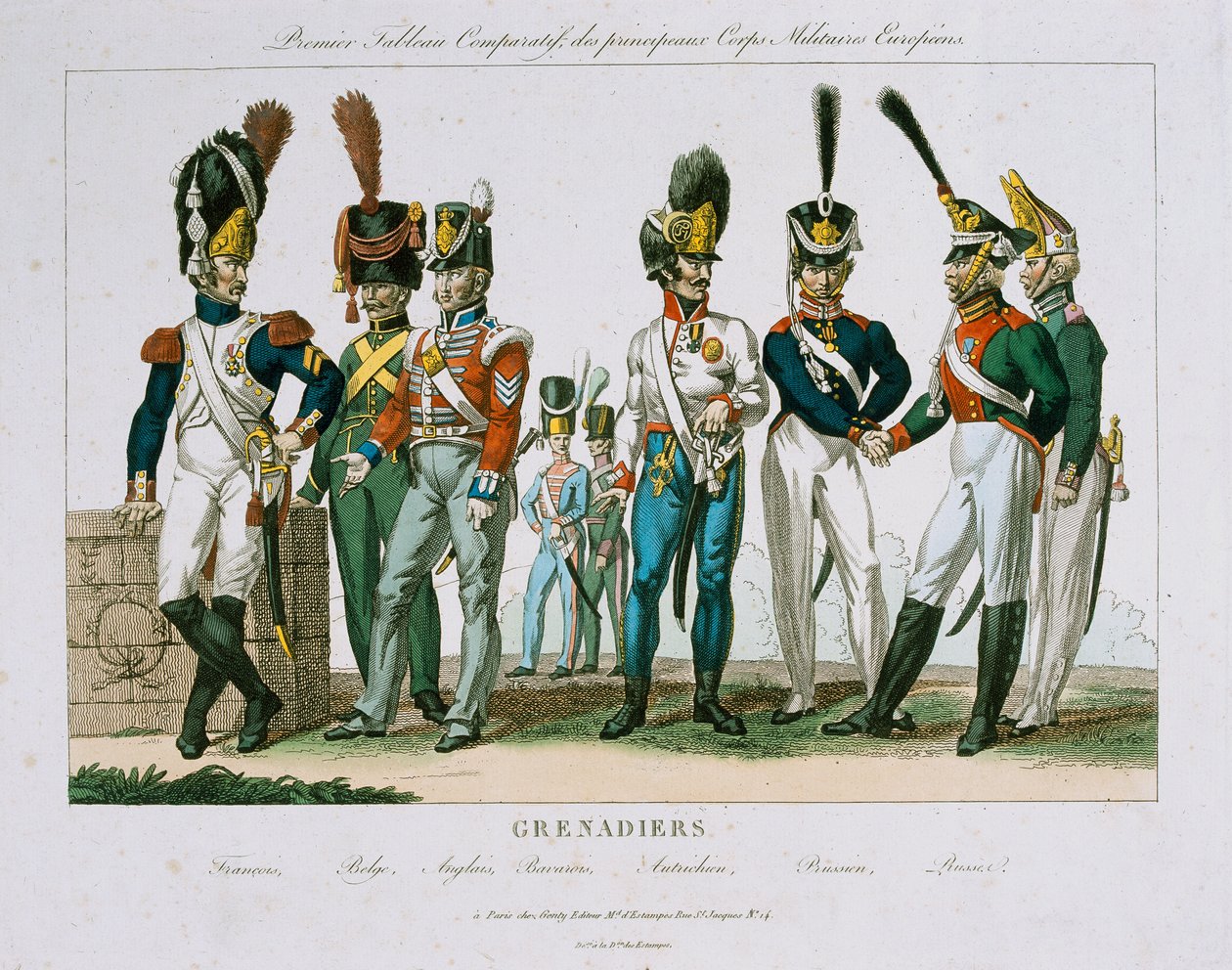 Severoevropské uniformy granátníků, vydané nakladatelstvím DEstampes, Paříž, kolem roku 1815 od French School