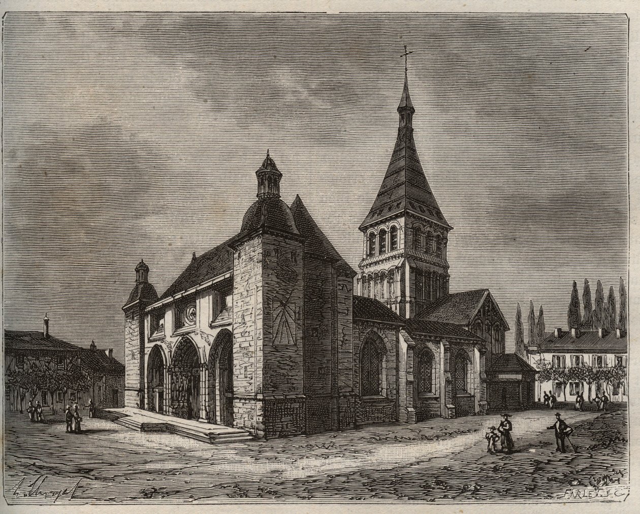 Notre Dame de Wassy - Haute-Marne v oblasti Champagne-Ardenne - rytina v „La France illustrée: geografie, historie, statistická správa“ od V.-A. Sladově hnědá. 1884 od French School