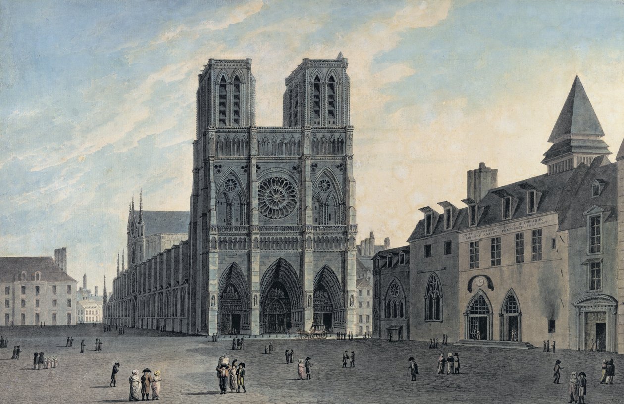 Notre Dame, počátek devatenáctého století (barevná rytina) od French School