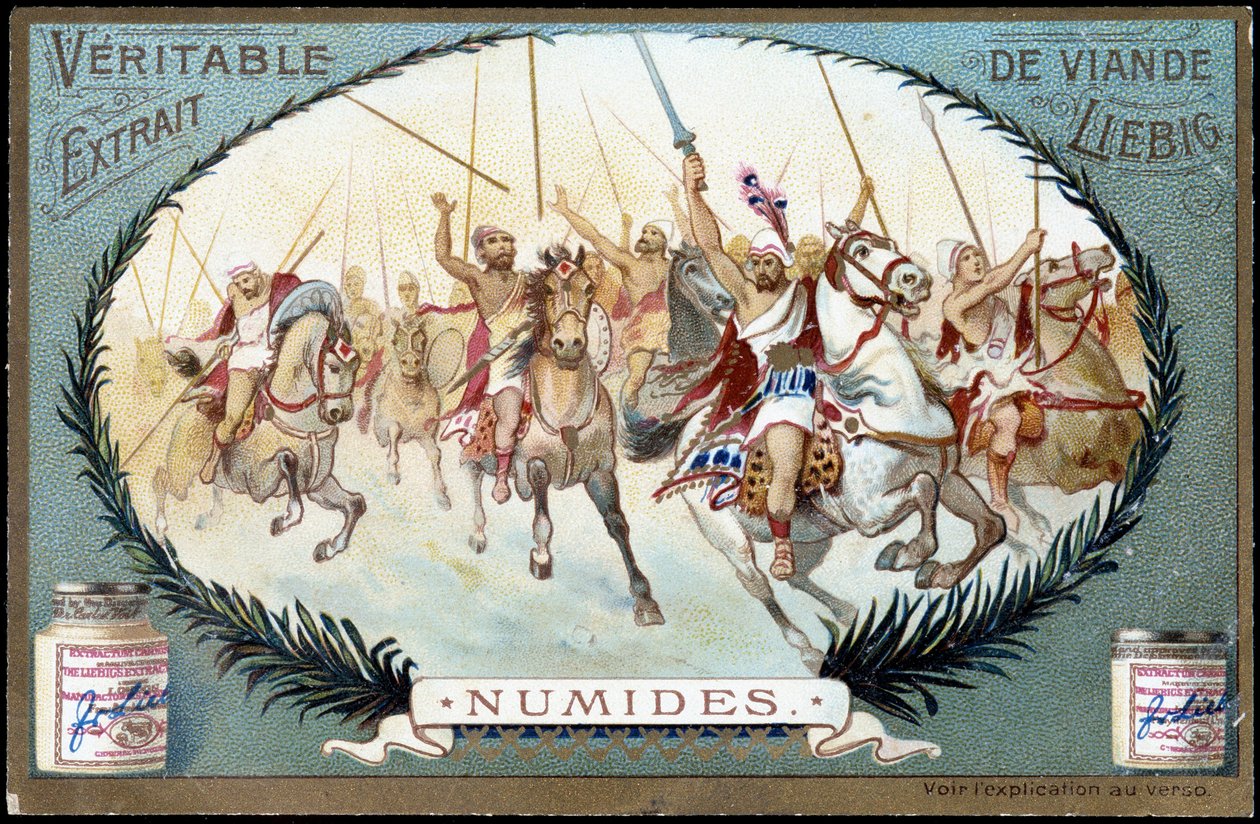 Numidie in Antiquit: Numid jezdecká hra. Liebigova chromolitografie konce 19. století. od French School