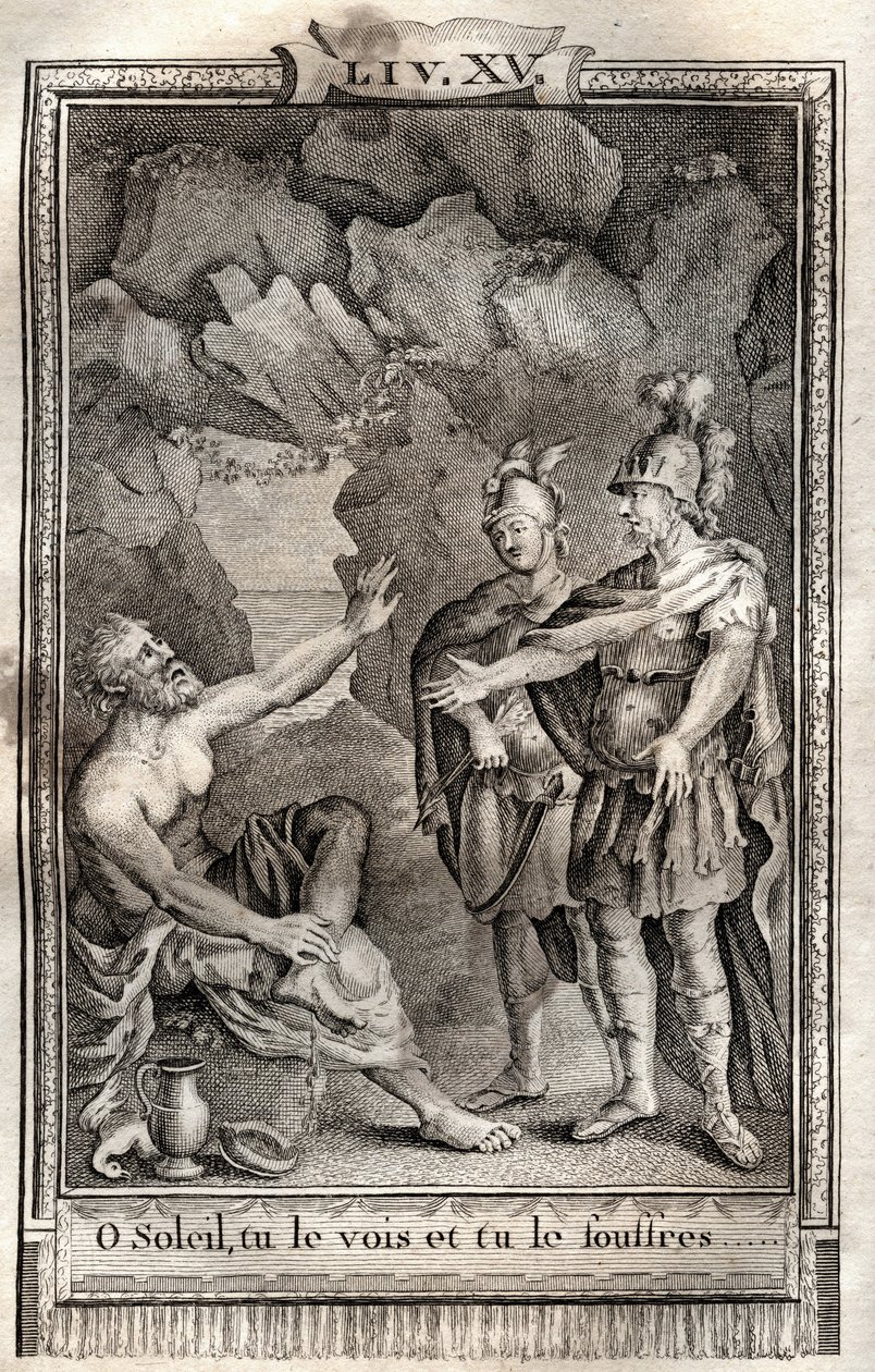 Ó Slunce, vidíš to a trpíš to! Ulysse mi bez hnutí odpověděl: Jupiter to chce... rytina z roku 1798 od Monneta v „Les Aventures de Telemaque, fils d