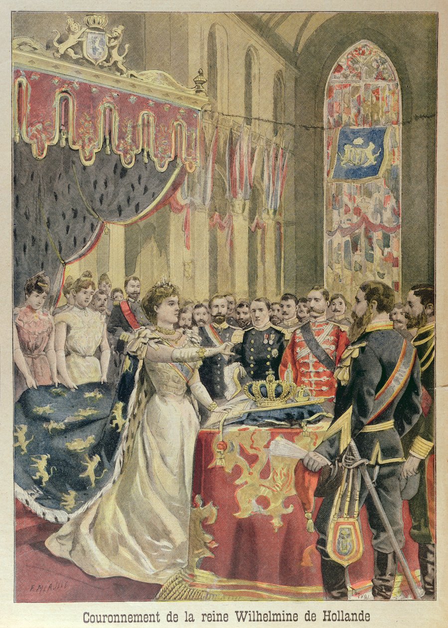 Přísaha královny Wilhelminy (1880-1962) v Nieuwe Kerk (Nový kostel) v Amsterdamu, 31. srpna 1898, ilustrace z Le Petit Journal, září 1898. od French School