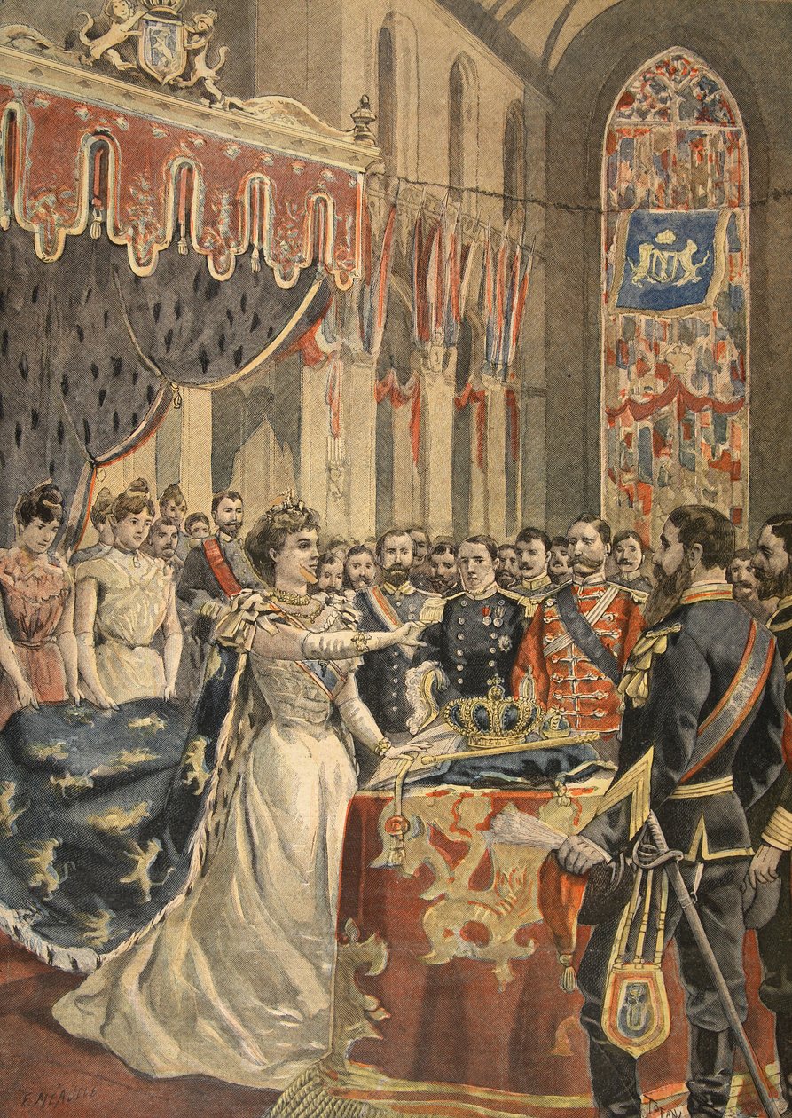 Ilustrace Přísaha ústavy královny Wilhelminy z Le Petit Journal: Supplement illustre, 1898 od French School