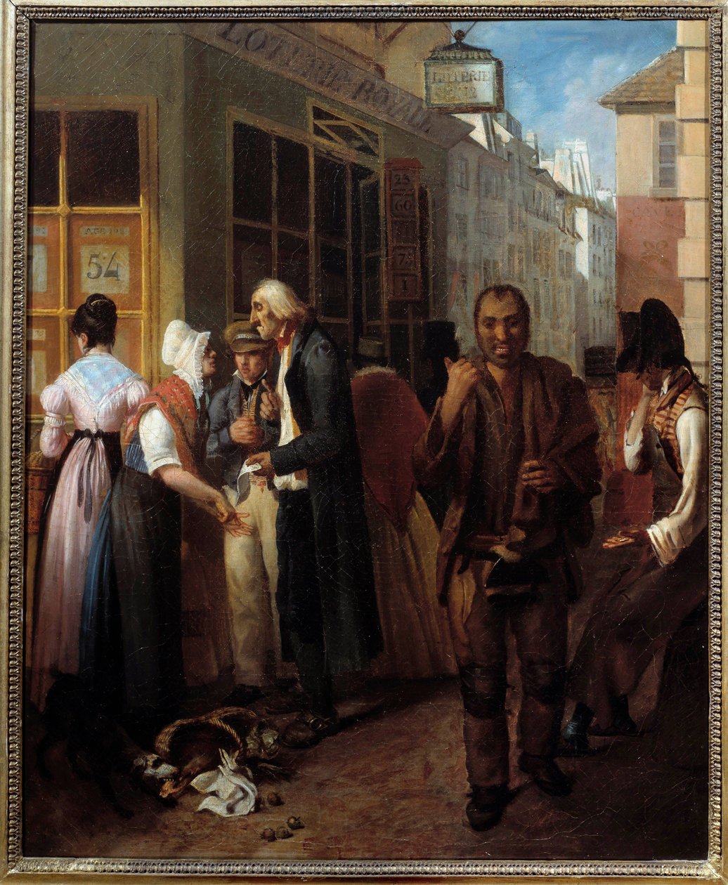 Kancelář královské loterie pod restaurátorským anonymním obrazem z 19. století. Slunce. 0,61x0,51 m Paříž, muzeum Carnavalet od French School
