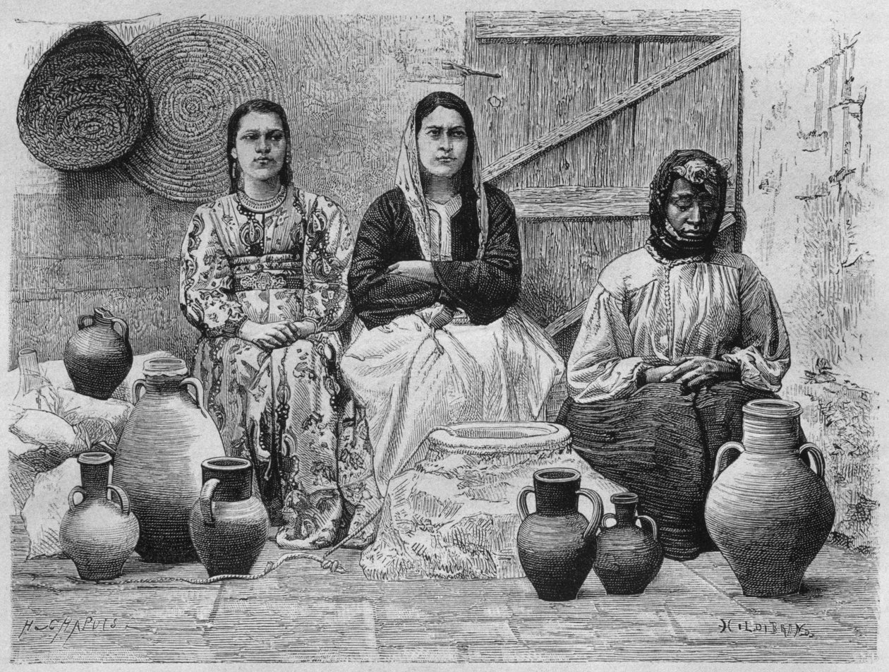 Obchodníci s ropou v Jeruzalémě, dnes ze Sýrie. Cestuje po Fénicii, Libanonu a Judeji. 1875-1880 Louis Charles Emile Lortet, 1884 (č. rytina) od French School