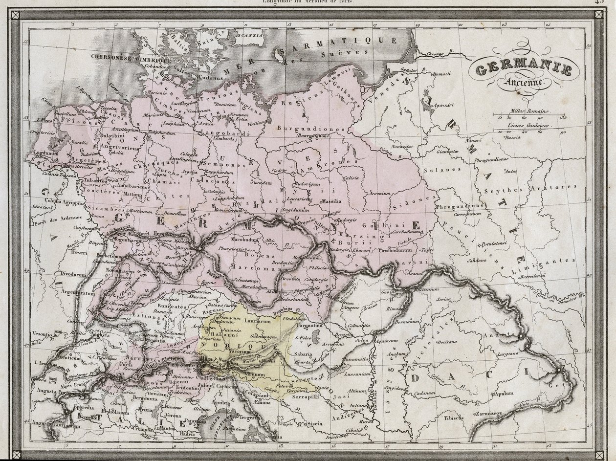 Old Germania - Deska extrahovaná z ""Univerzálního atlasu starověké a moderní geografie pro obytné školy"" od Vuillemina - ca. 1845 od French School