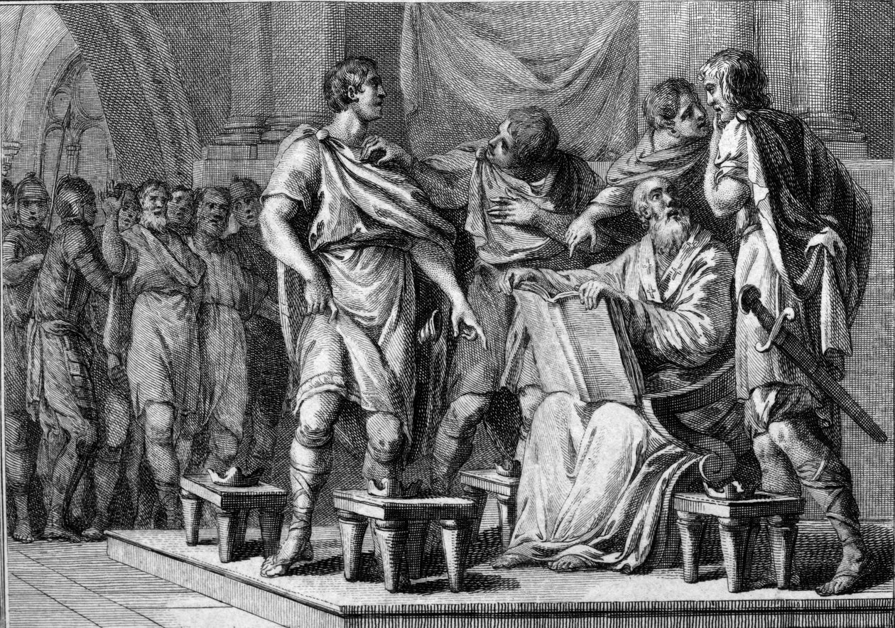 Po smrti Clotaire (Clothaire) 1., krále Franků, obdrželi jeho čtyři synové každý část království. Jmenují se Caribert 1er nebo Charibert (asi 520-567), Gontran 1er (asi 545-592), Sigebert I (535-575) a Chilperic I (asi 539-584). Rytina od French School