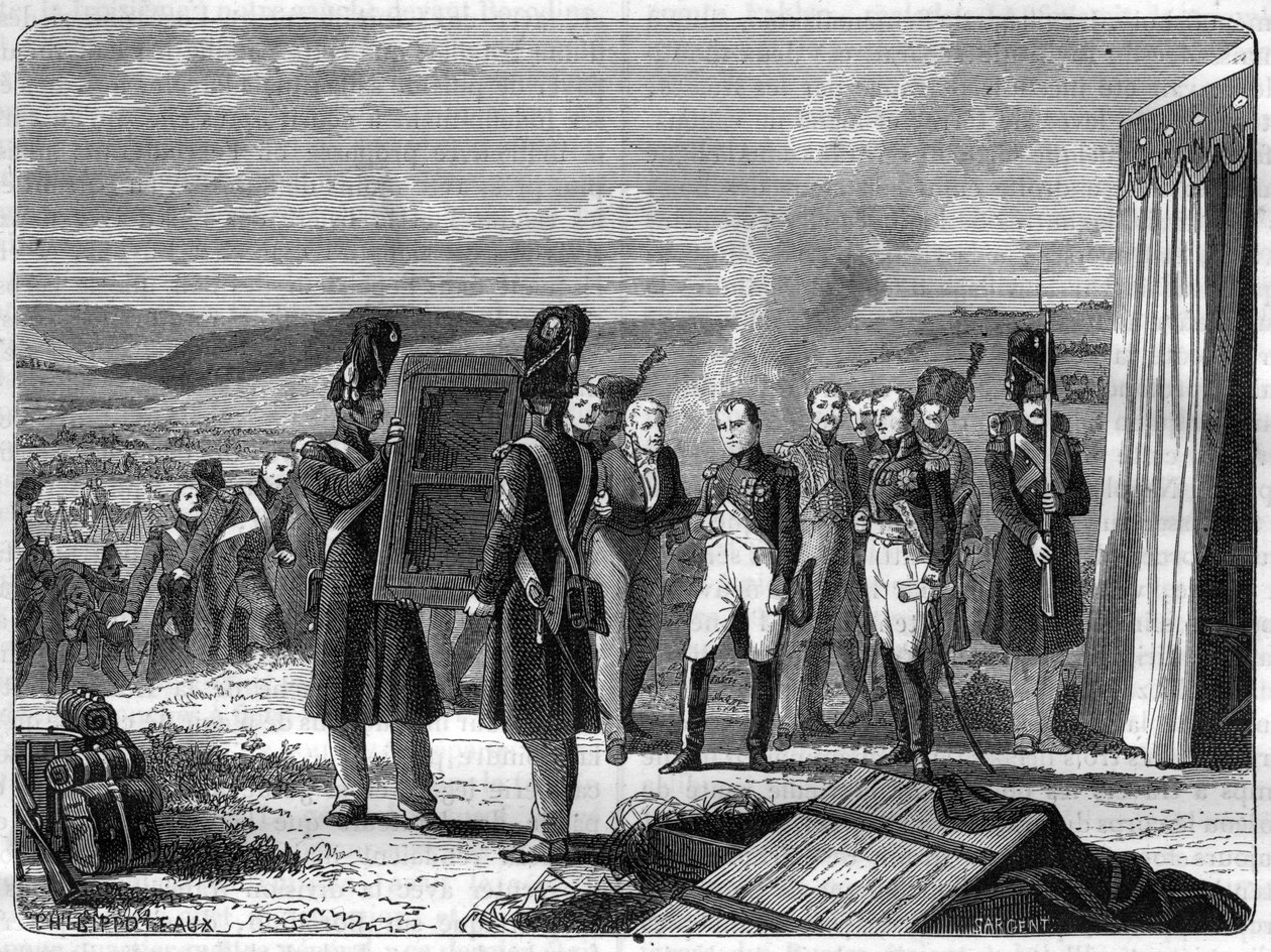V předvečer bitvy u Borodina, 7. září 1812: Napoleon před portrétem římského krále - Portrét římského krále Napoleon II přináší Napoleonovi I. předvečer bitvy u Moskova (bitva u Borodina) od French School