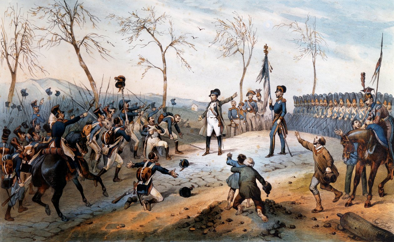 Sto dní: „“ Napoleon Bonaparte (1769-1821) návrat z exilu na ostrově Elba 1815 - Napoleonův návrat z Elby. od French School