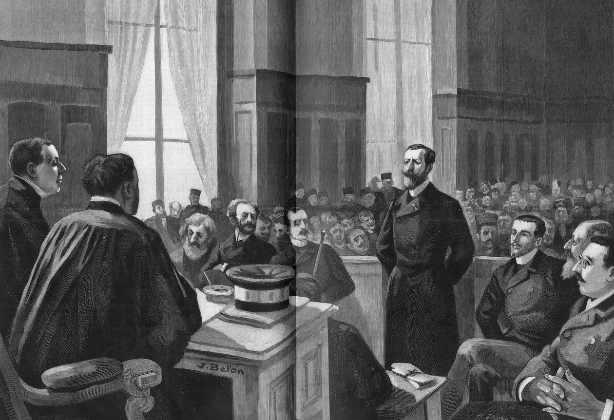 Zahájení jednání Ligy vlastenců v roce 1889. Prezident Gillet, Naquet, Laisant, Laguerre, Deroulede, Richard, Turquet, Gallian. od French School