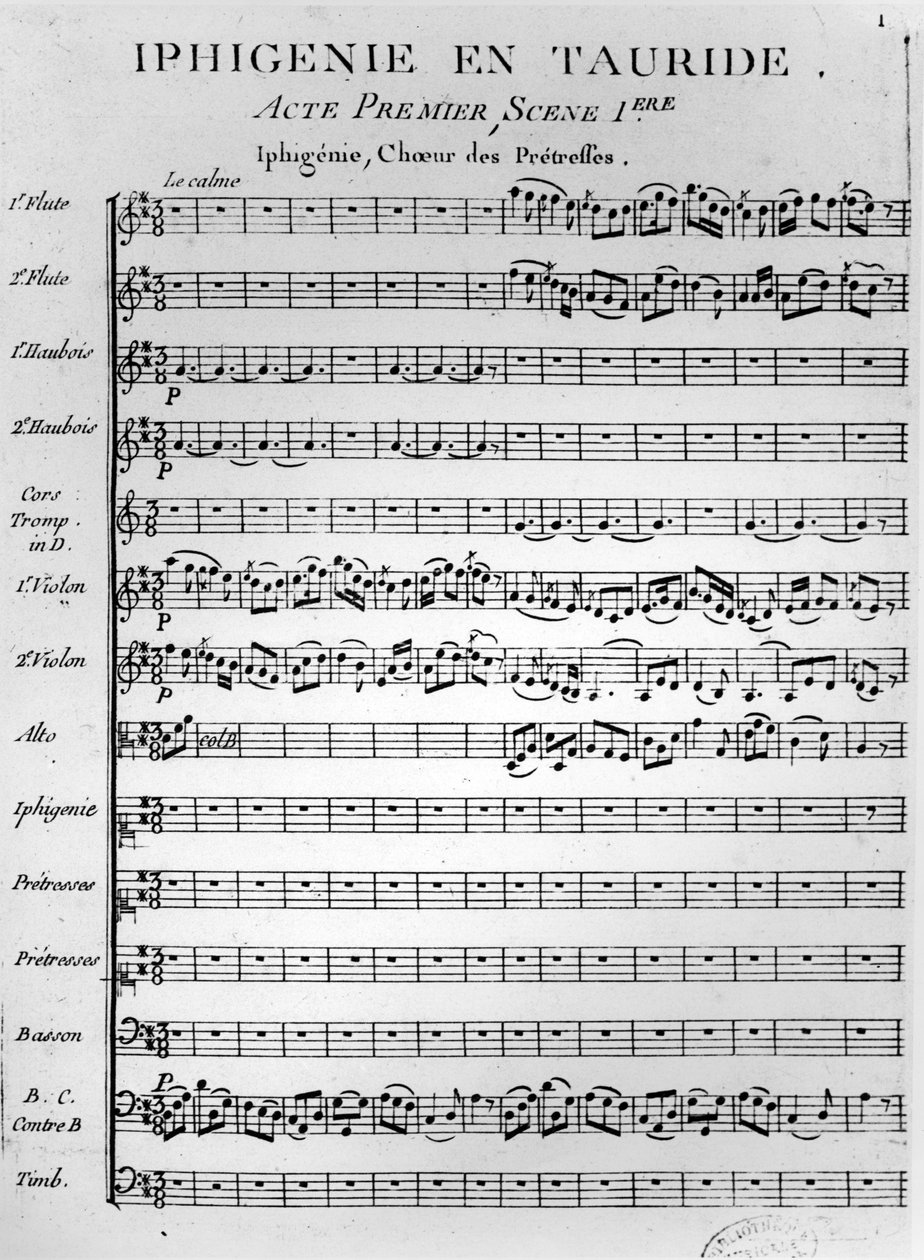 Úvodní strana partitury Iphigénie en Tauride od Glucka (tisk) od French School