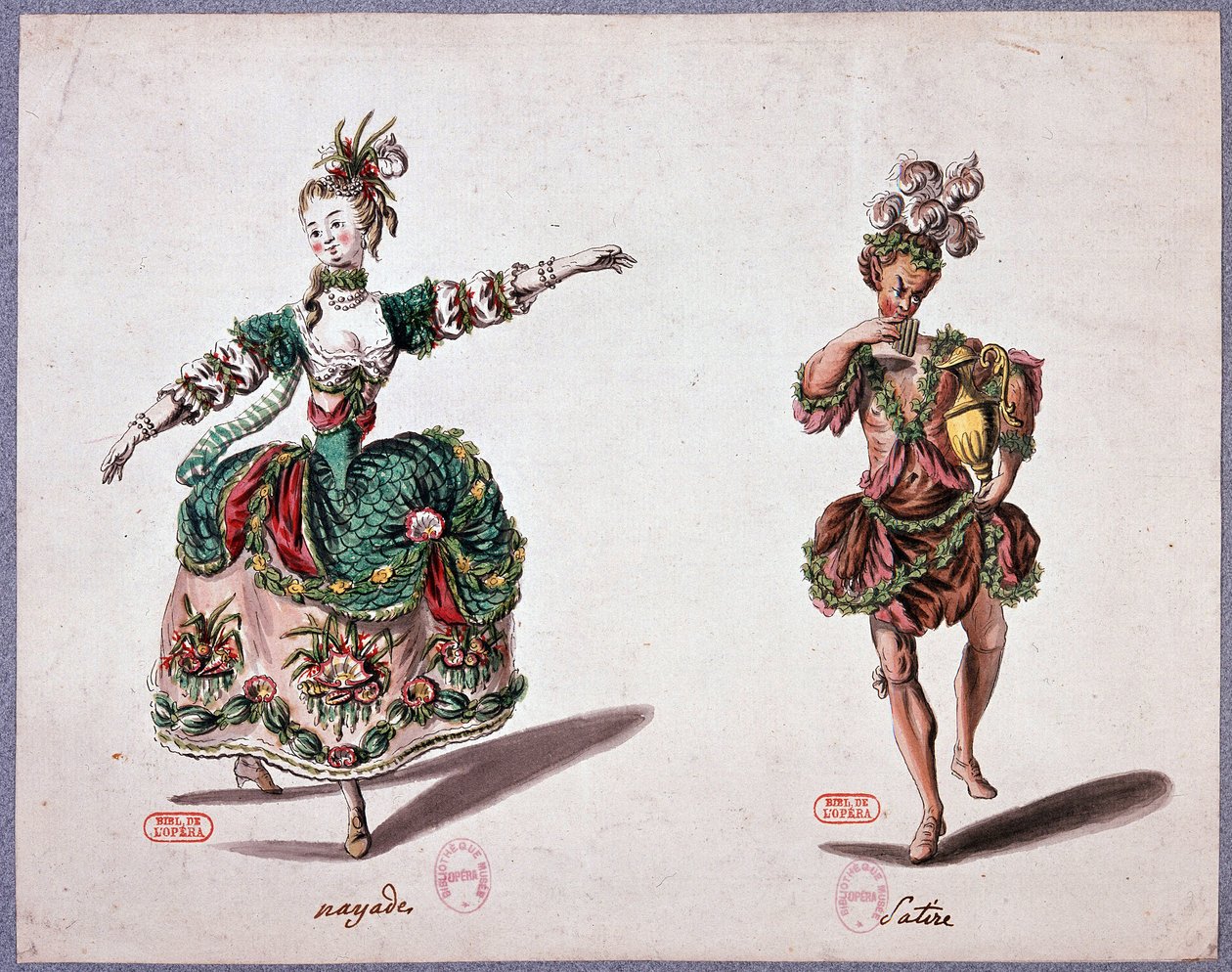 Kostýmy opery: nayade a satyre od French School