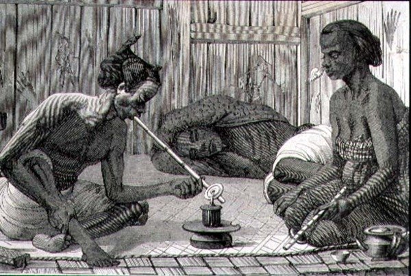 Kuřáci opia na Borneu od French School