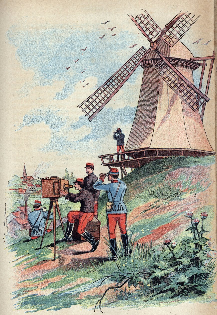 Optický telegraf - Optický telegraf nebo telegraf Chappe v 19. století - Rytina v „Vědy, které jsou všechny - Populární fyzika a chemie“ od Alexise Clerca - Konec 19. století - Soukromá sbírka od French School