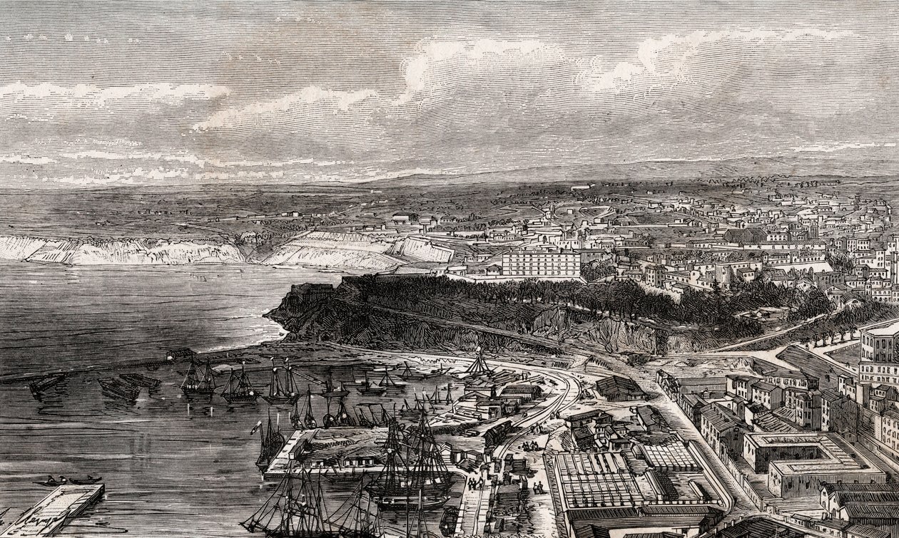 Oran - Algerie - rytina v „“ La France illustree: geografie, historie, statistická správa““ od V.A. Sladově hnědá. 1884 od French School