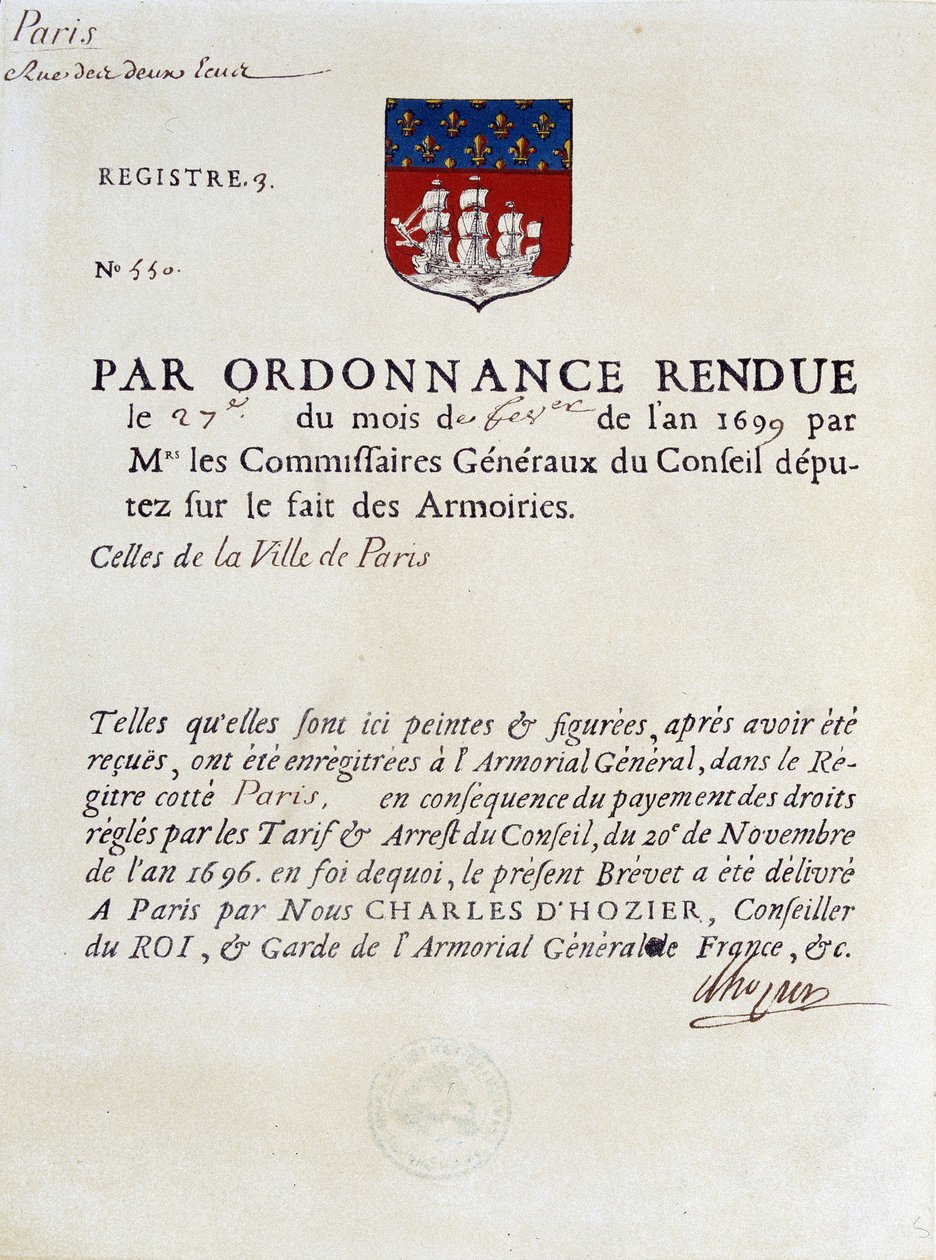 Nařízení o zřízení Zbraně města Paříže, 27. února od French School