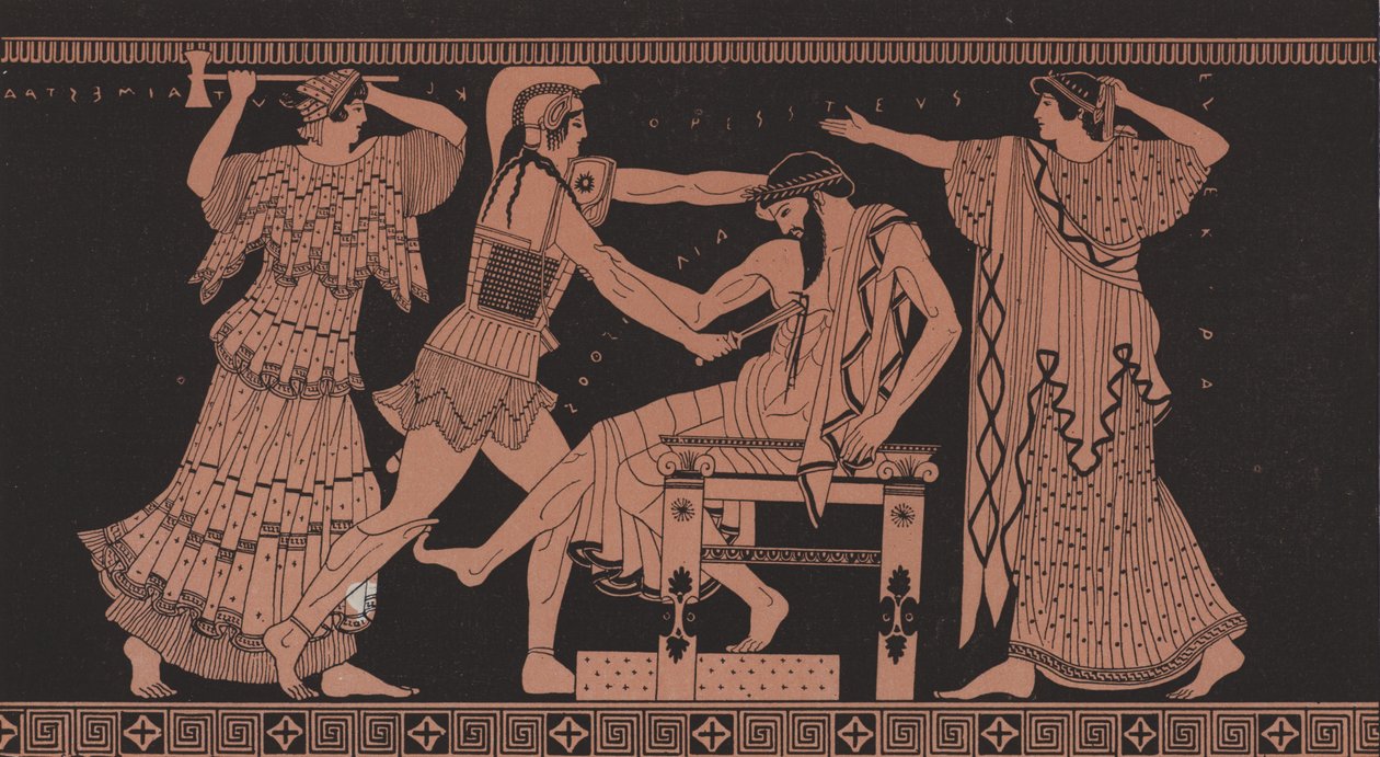 Orestes zabíjí Aegista (barevná litografie) od French School