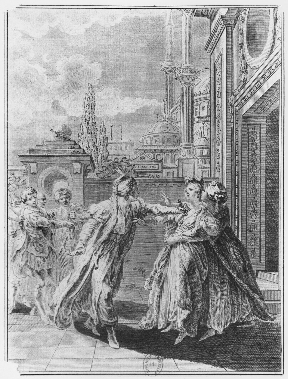 Orosmane zabíjející Zaire, ilustrace z V. aktu 