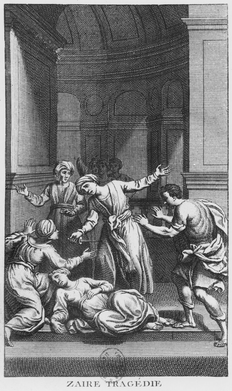Orosmane zabíjející Zaire, ilustrace z V. aktu 