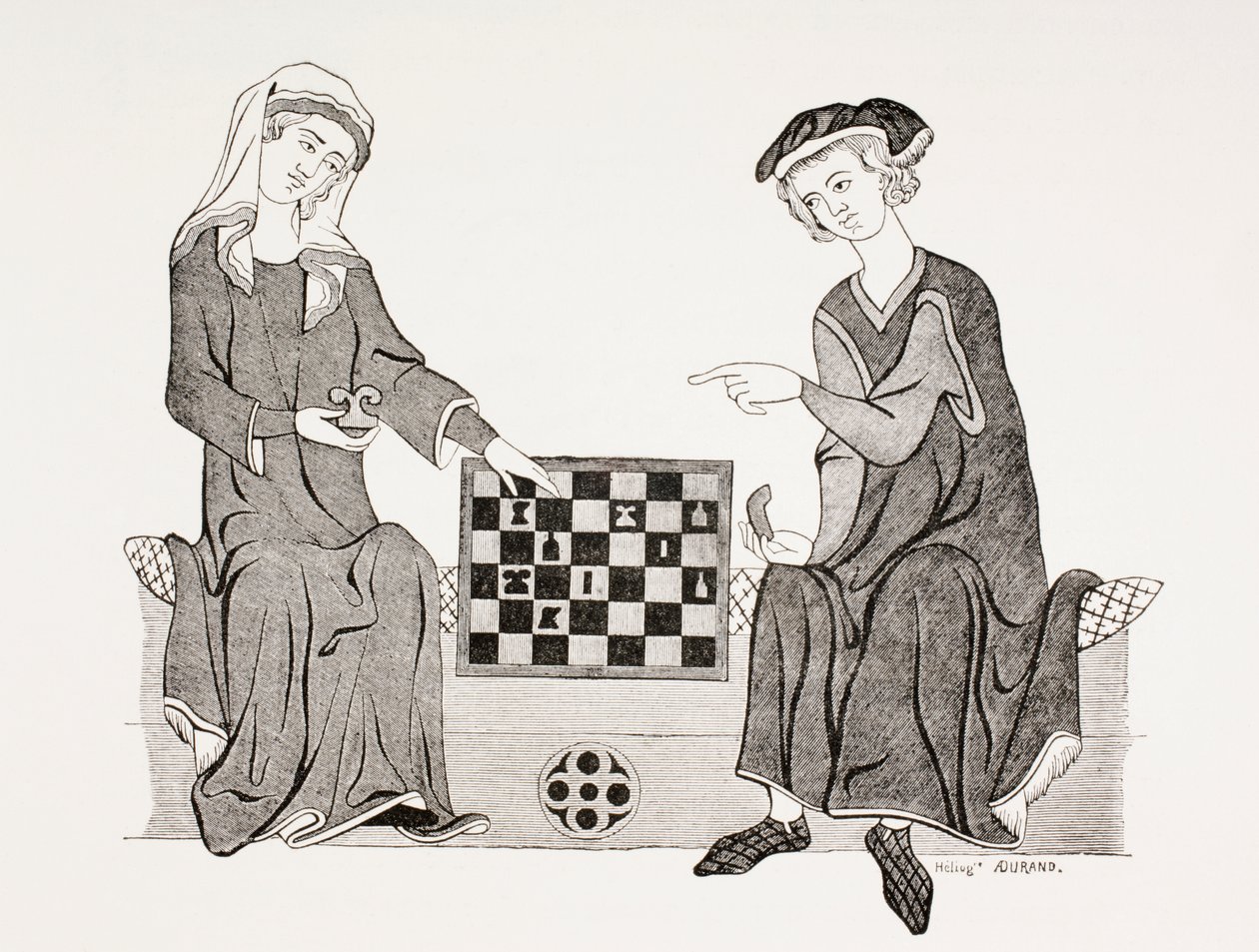 Othon IV, markýz z Braniborska, hrající šachy se svou ženou Hedwige de Habsbourg, z „Les Arts au Moyen Age“, vydáno 1873 od French School