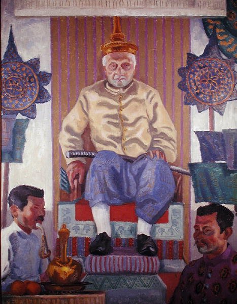 Oun Kham (1811-95), král Luang Prabang, Laos (olej na plátně) od French School