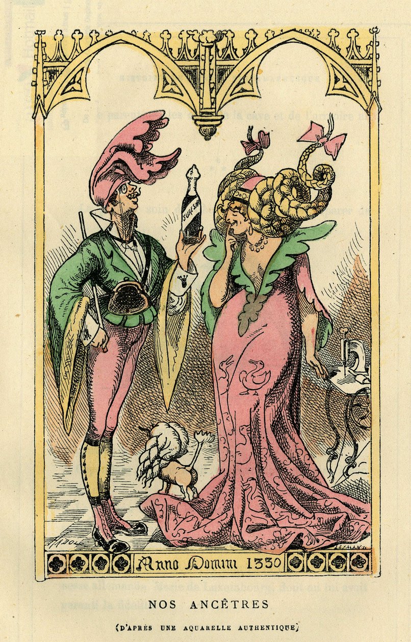 Naše Ancetres, karikatura podle akvarelu z roku 1330. V "Histoire de France Tintamarresque" od Touchatouta, Paříž. od French School
