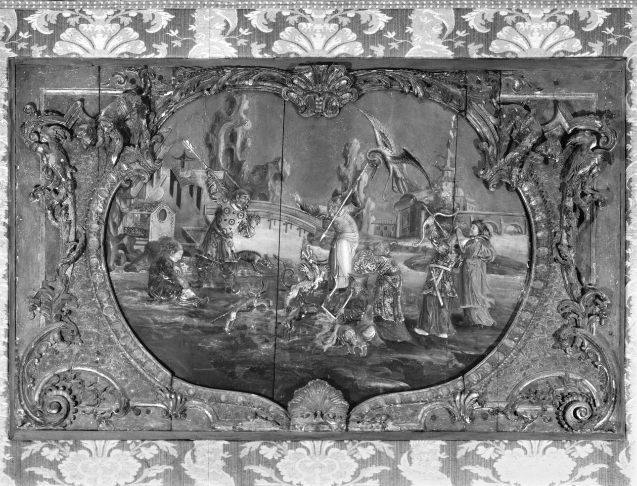Dveřní panel s čínským námětem, cca 1730 (polychromované a zlacené dřevo) od French School