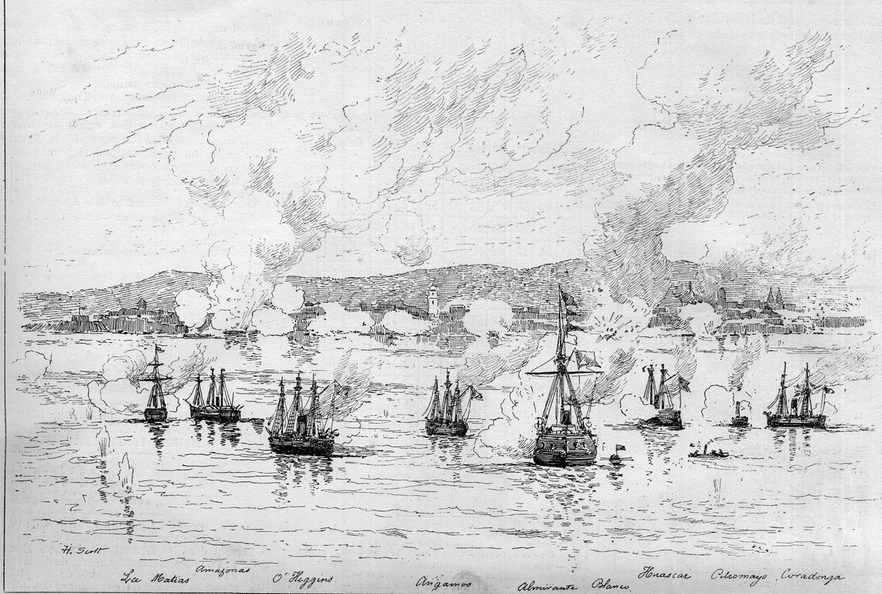 Válka v Tichomoří (1879-1884) mezi Peru a Bolívií a Chile - 22. dubna od French School