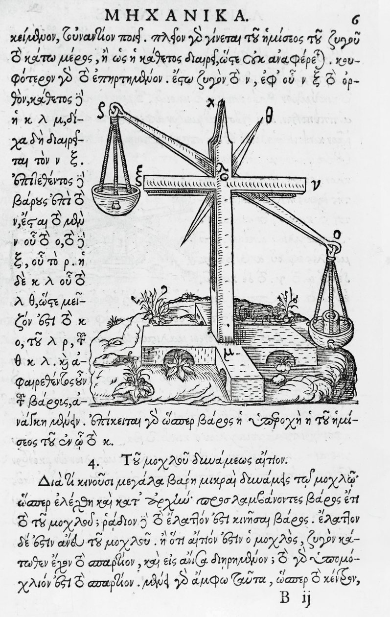Stránka z Mhxanika, reprodukce řeckého rukopisu od Aristotela (384-322 př.nl), vydaného v Paříži od French School