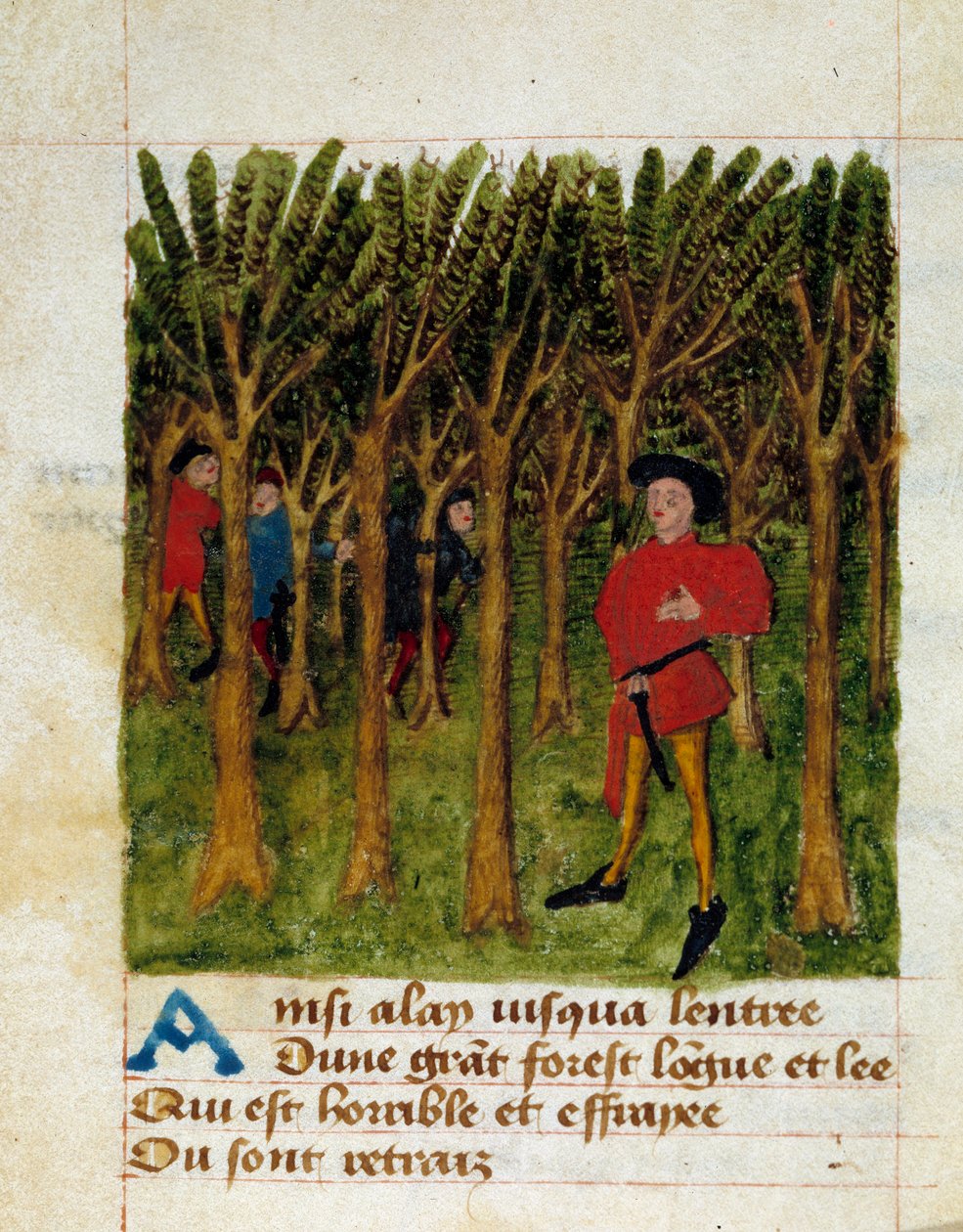 Stránka z knihy "Passe temps Michault" francouzského básníka Michault le Caron dit Taillevent (1390/1395-1448/1458) 15. století Chantilly, Musee Conde od French School