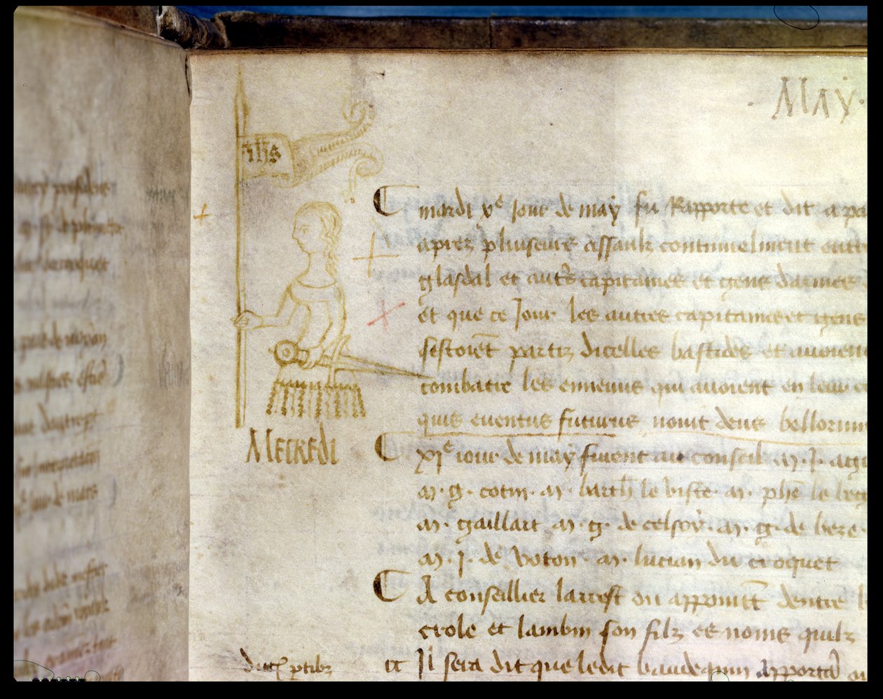 Stránka z „Rejstříku Rady parlamentu Paříže“ zobrazující Johanku z Arku (asi 1412-31) od French School
