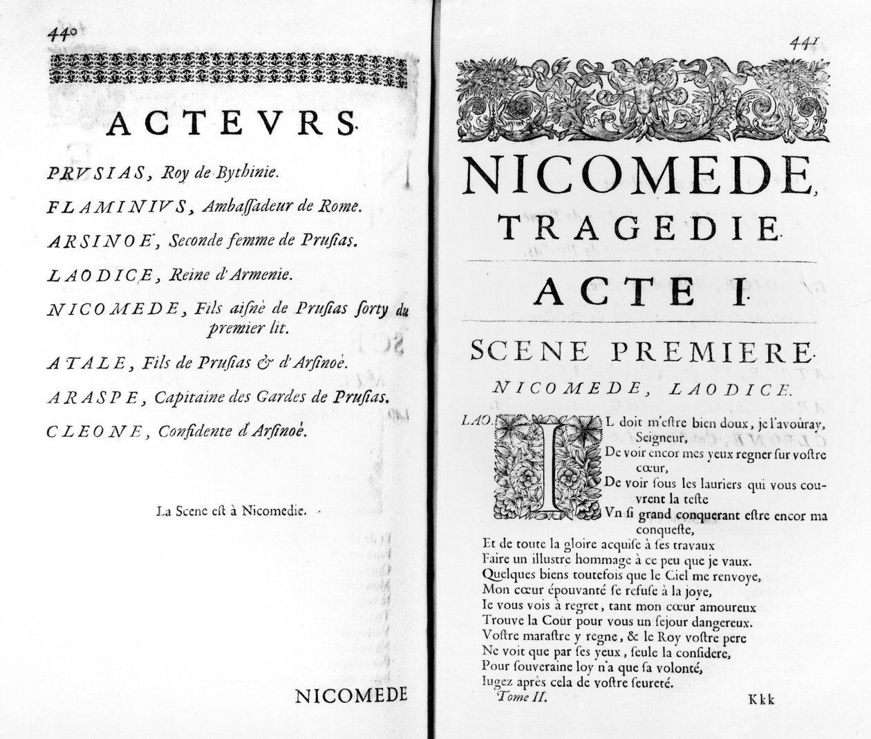Strana prvního dějství Nicomede od Pierra Corneille (1606-84) od French School