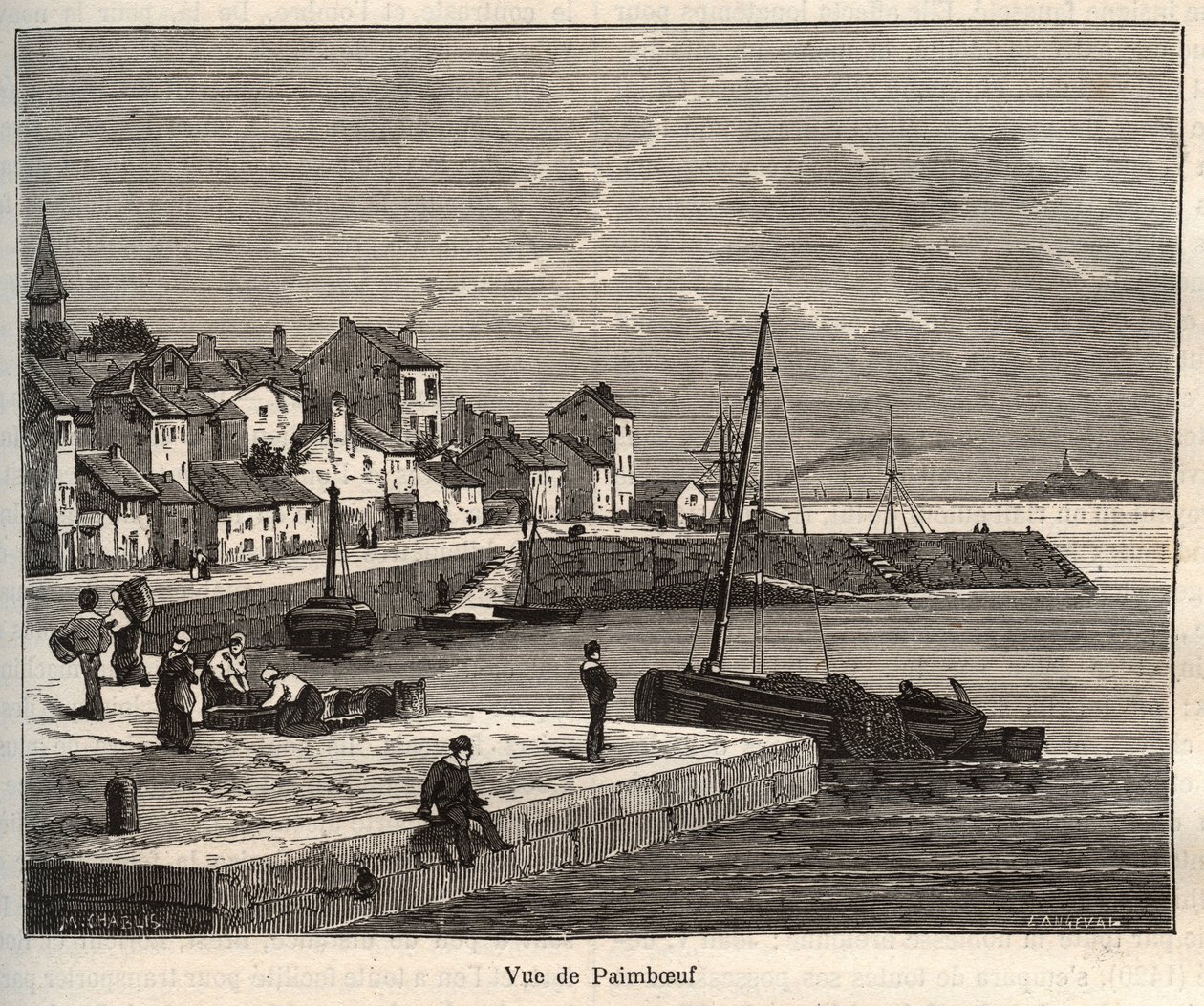 Paimboeuf - Loire-Atlantique, v oblasti Pays de la Loire - rytina v „La France illustrée: geografie, historie, statistická správa“ od V.-A. Sladově hnědá. 1884 od French School
