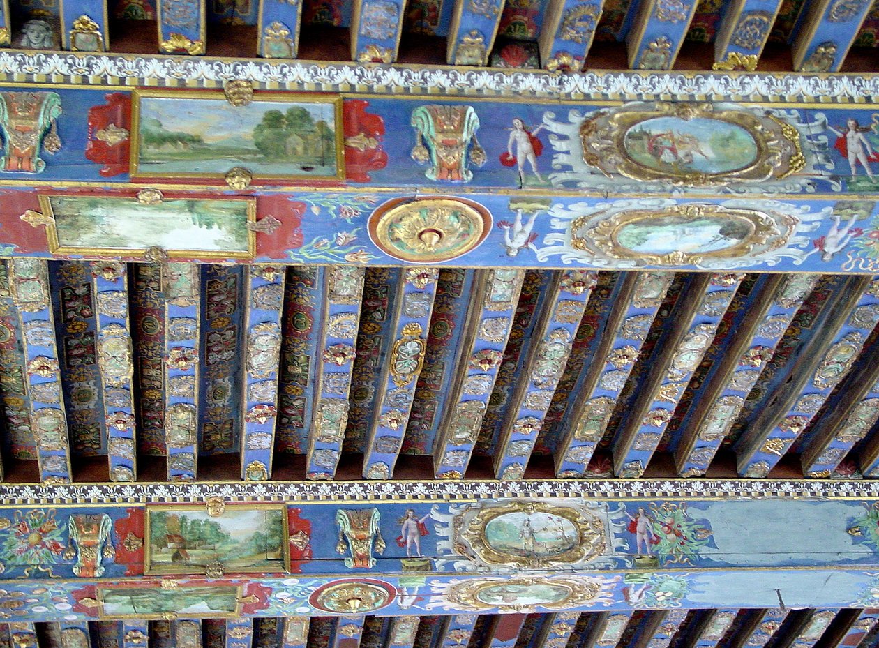 Malované trámy, Chateau dOiron, Údolí Loiry (lakované dřevo) od French School