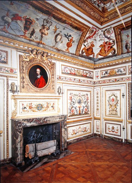 Malovaný pokoj s polychromovanými motivy, cca 1660 (polychromované dřevo) od French School