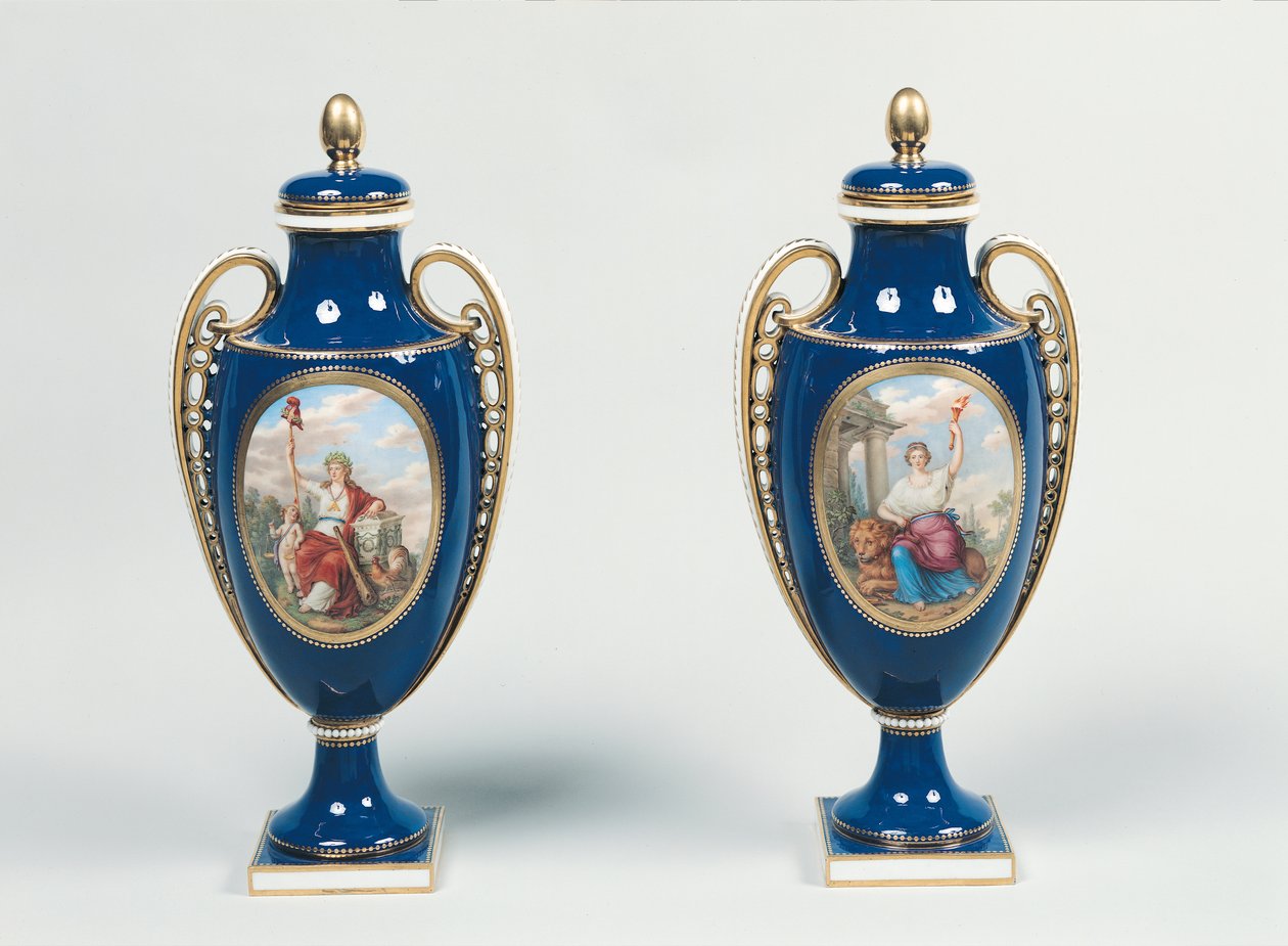 Pár váz Sevres zdobený alegorickými postavami spravedlnosti a republiky (porcelán) od French School