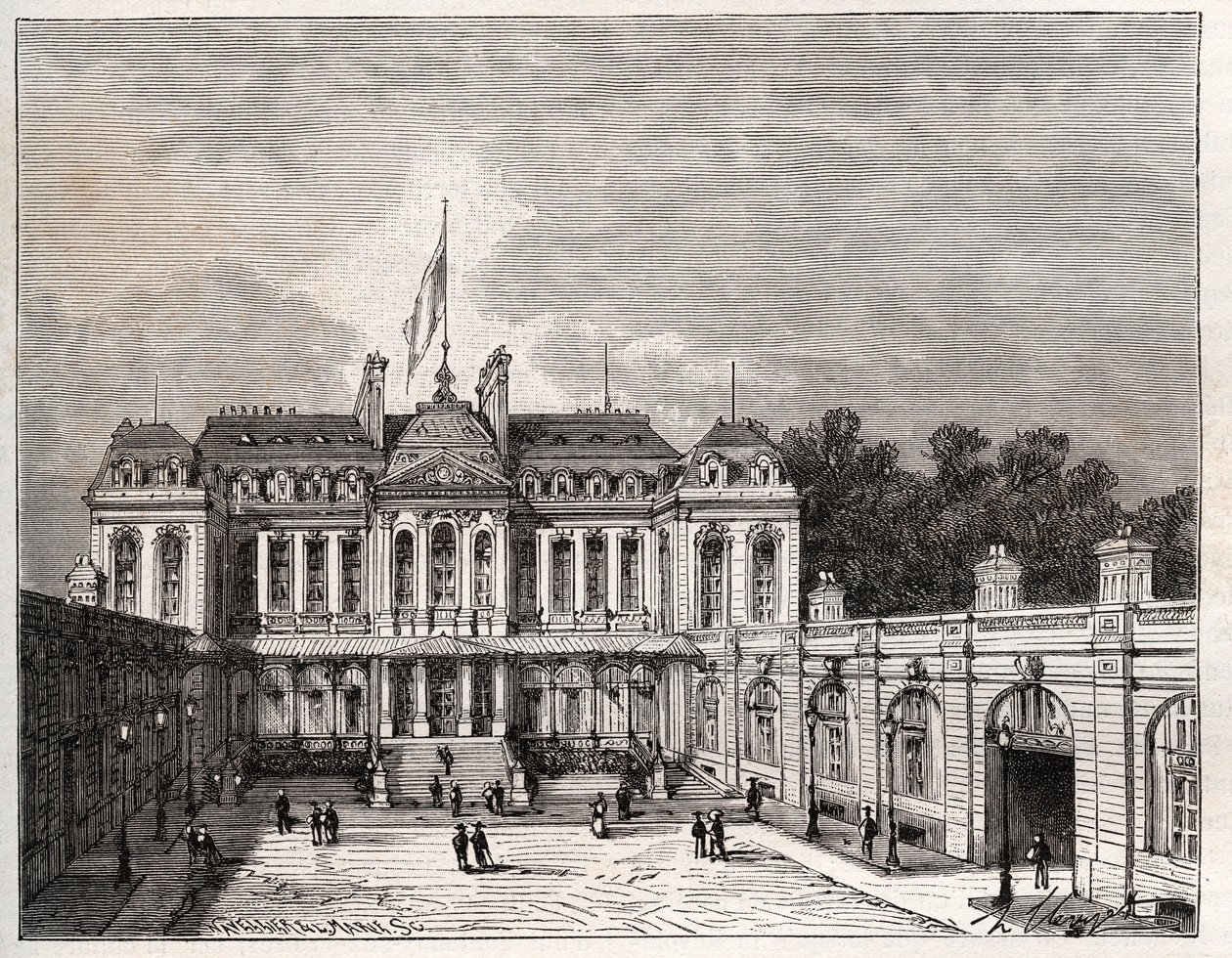 Elysejský palác v Paříži - rytina v „La France illustrée: geografie, historie, statistická správa“ od V.A. Malt-Brown. 1884 od French School