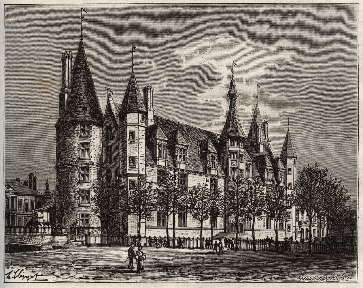 Palais vévoda de Nevers - Chateau du 15. - 16. století - rytina „La France illustree: geografie, historie, statistická správa“ od V.-A. Sladově hnědá. 1884 od French School