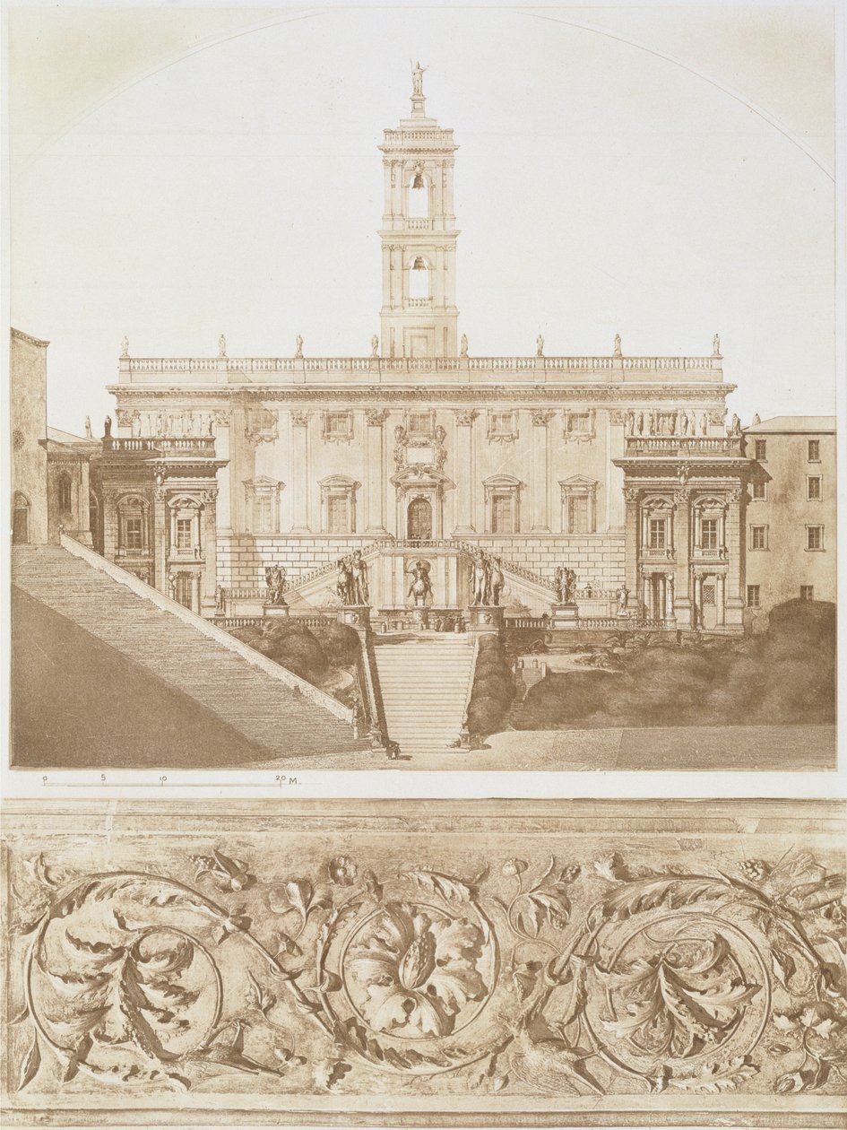Palazzo Senatorio, Kapitol, Řím, z fragmentů architektury středověku a renesance, vyryl Jules Adolphe Chauvet (b.1828) od French School