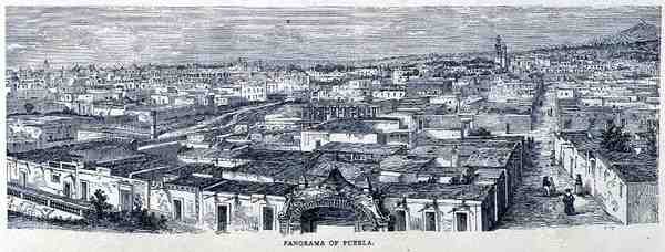 Panorama Puebla, Střední Mexiko, ze Starověkých měst Nového světa, Claude-Joseph-Desire Charnay, hospoda. 1887 od French School