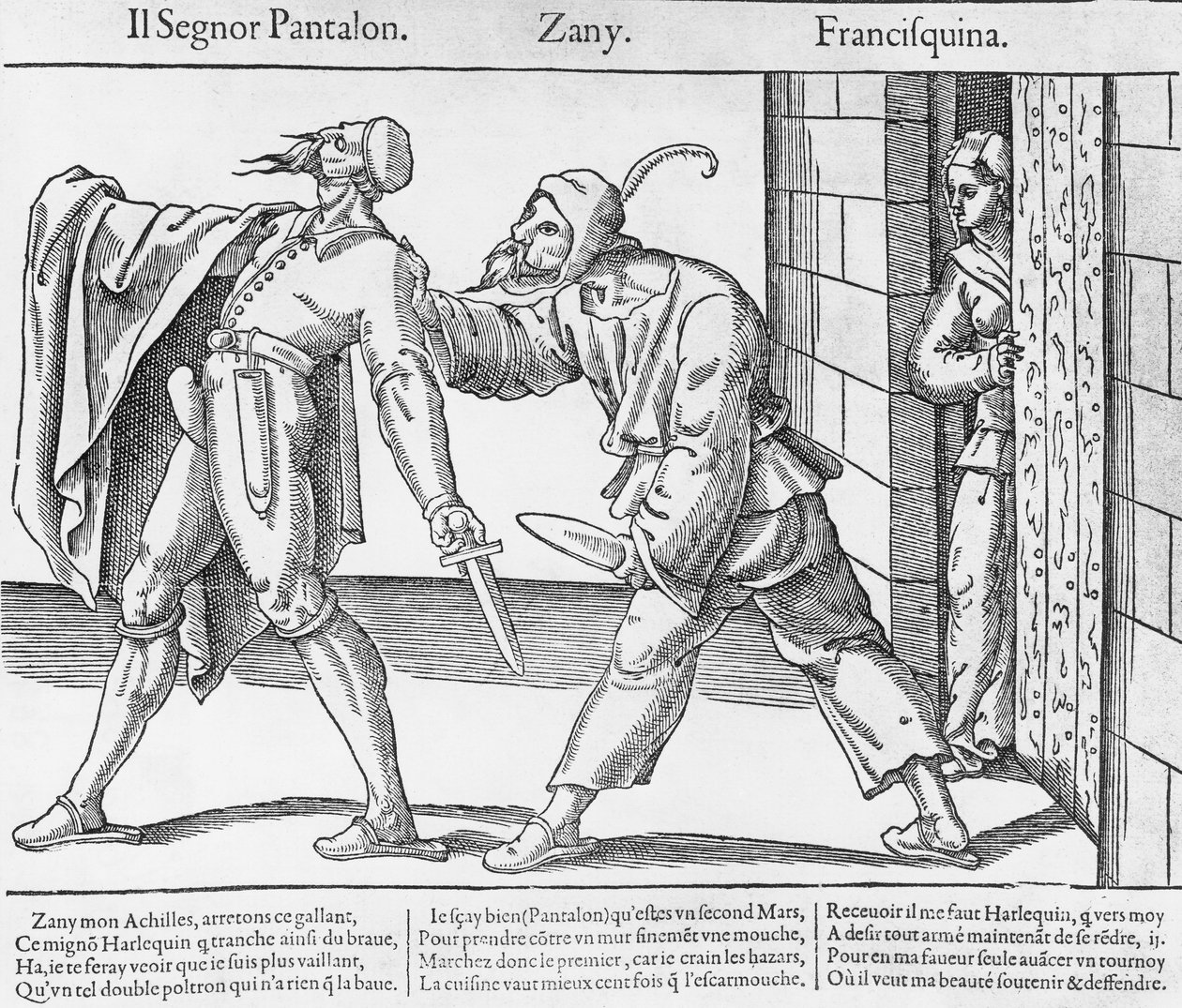 Pantalone, Zanni a Franceschina, scéna z italské Commedia dell